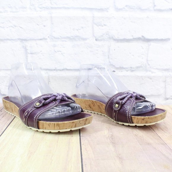 Timberland Women's Purple Leather Open Toe Slide Flat Sandals Size 8 M - Picture 3 of 9
